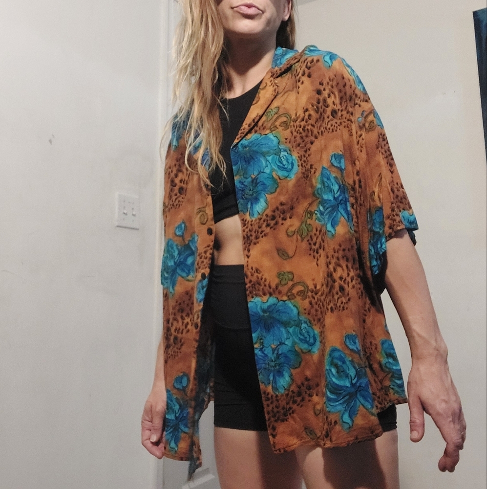 Vintage 80's Caribou of New York floral Hawaiin shirt